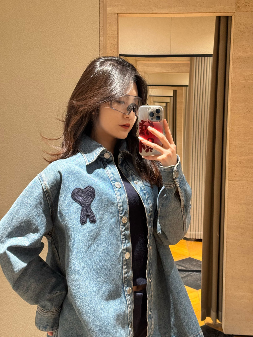 Ami Men's And Women's Spring And Fall Solid Color Embroidered Logo Single Breasted Long Sleeved Denim Jacket #76447