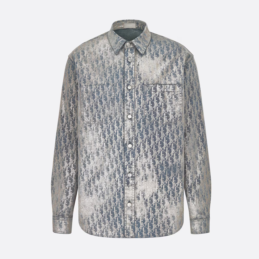 Dior Men's Autumn And Winter Grey Logo Full Print Old Single-Breasted Long-Sleeved Shirt Pants Suit Set #97715