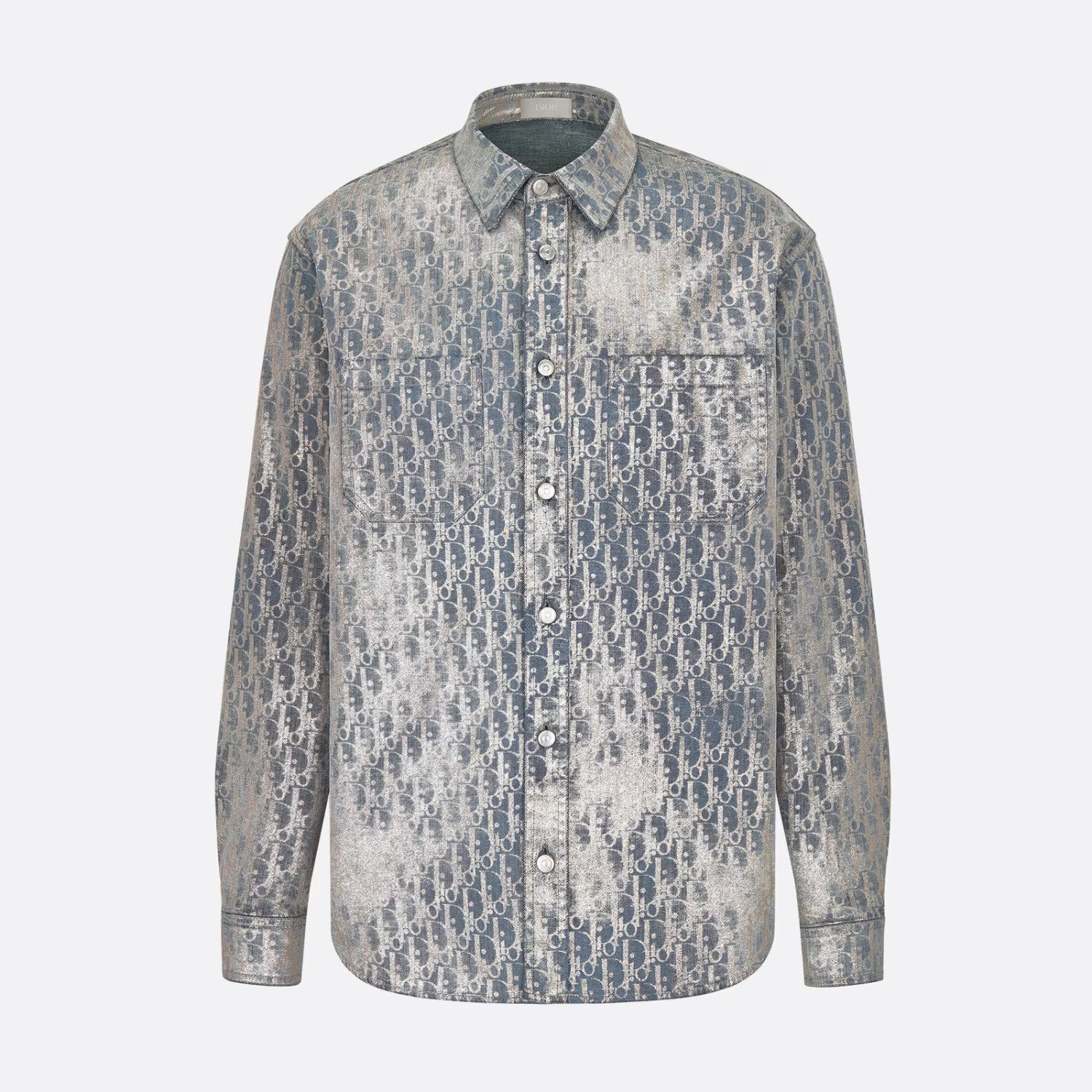 Dior Men's Autumn And Winter Grey Logo Full Print Old Single-Breasted Long-Sleeved Shirt #72813