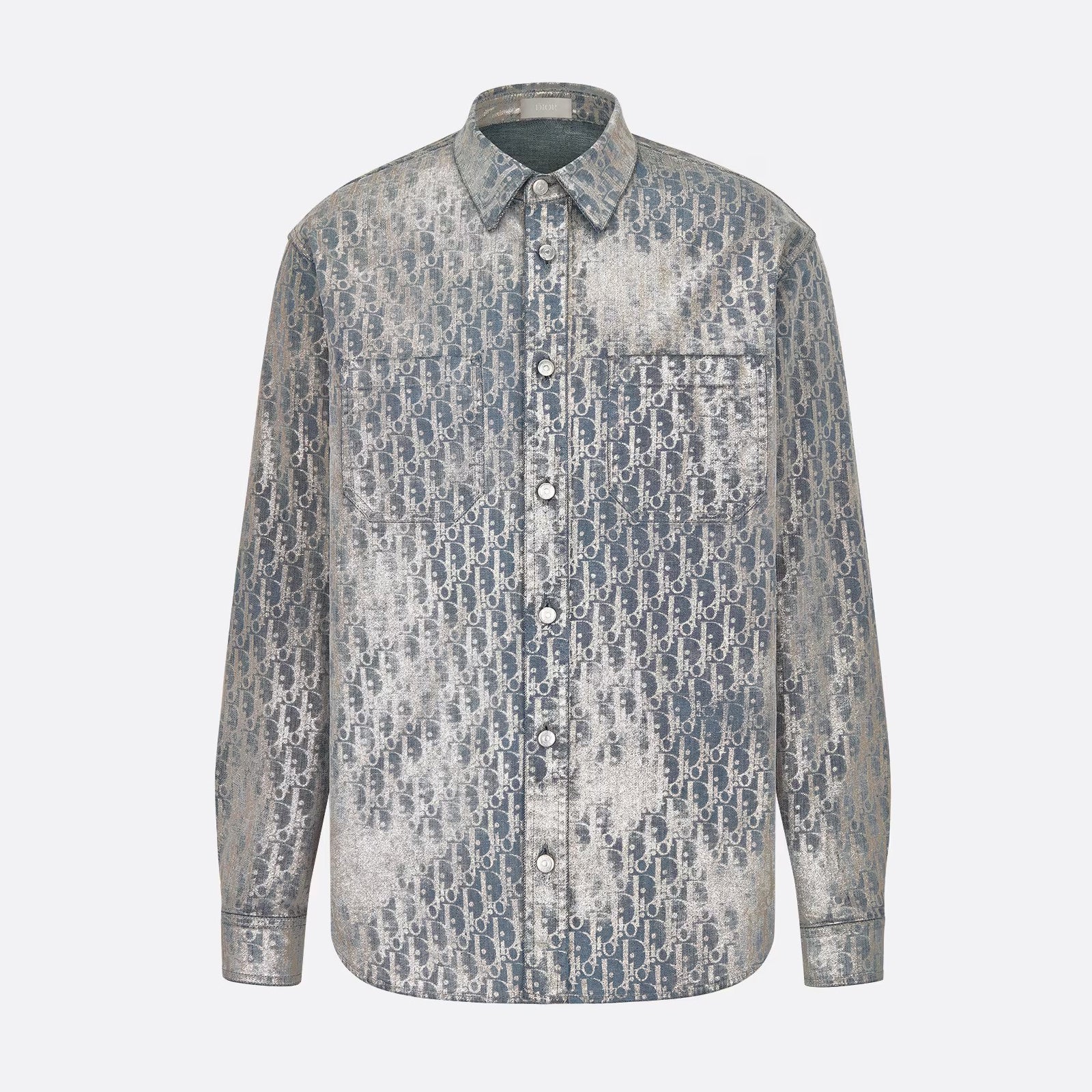 Dior Men's Autumn And Winter Grey Logo Full Print Old Single-Breasted Long-Sleeved Shirt #72813