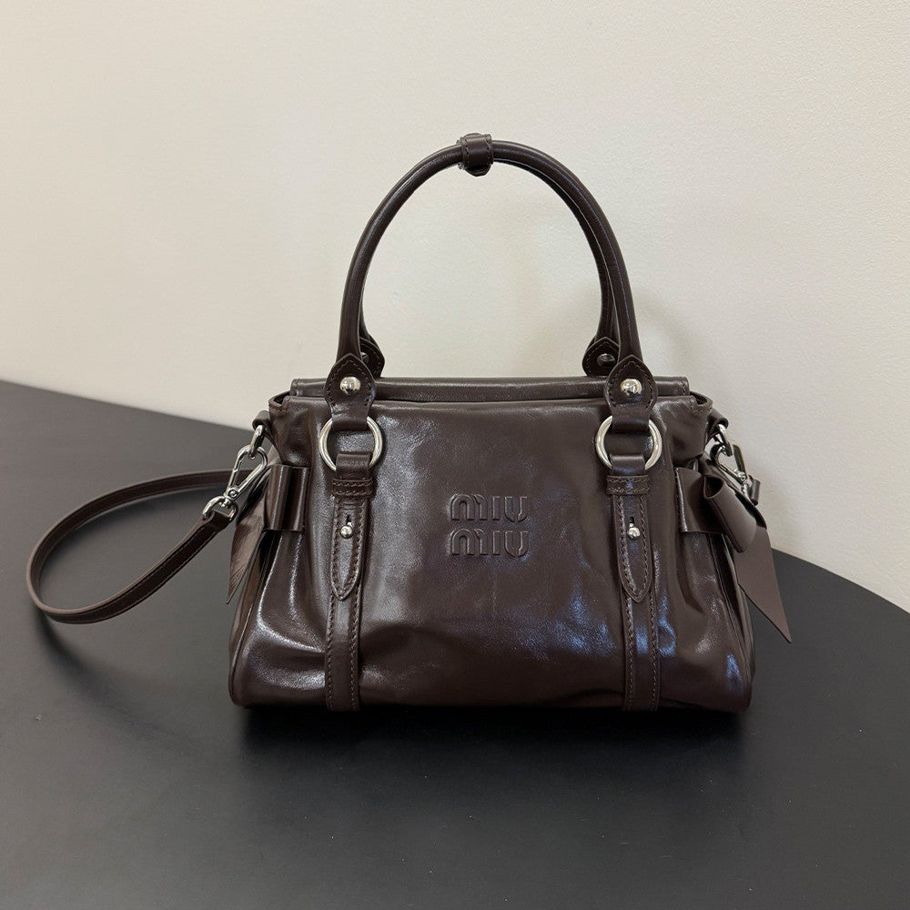 MiuMiu Women's Bow Motorcycle Bag Fashion Trend Handbag Leather Buckle Logo Letter Crossbody Bag Bags #82586A