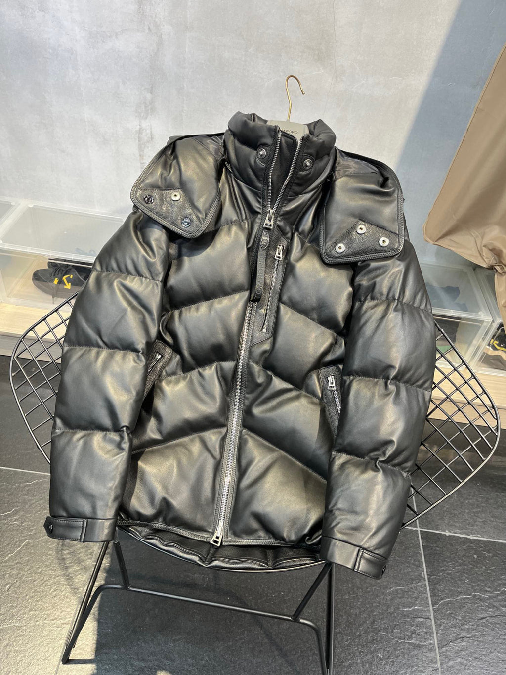 Tom Ford Black Leather Puffer Down Jacket Ngvp #6555