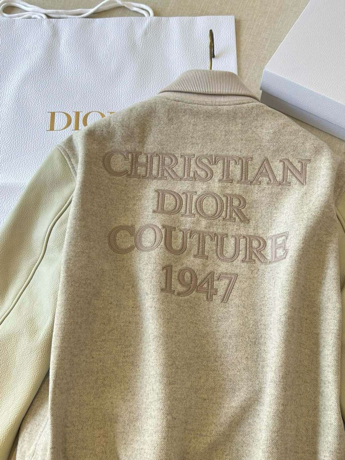 Dior Men's Spring and Autumn Beige Patchwork Logo Pattern Single Breasted Long Sleeve Jacket #73288