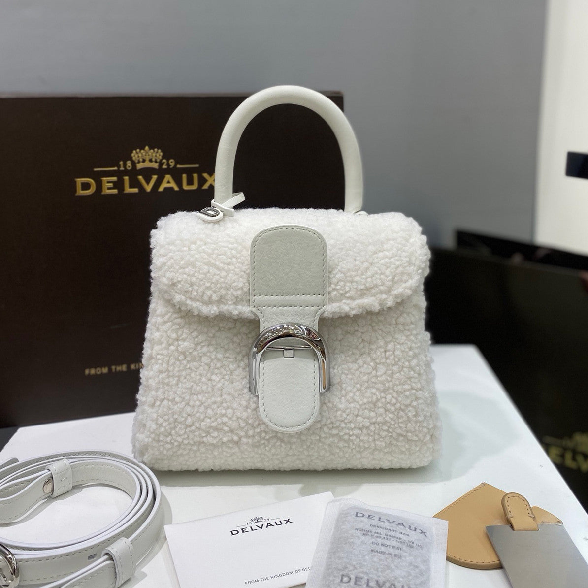 Delvaux Brillant Women's Classic Fashion Leather Shearling Adjustable Strap Crossbody Tote Bag  Bags #78695