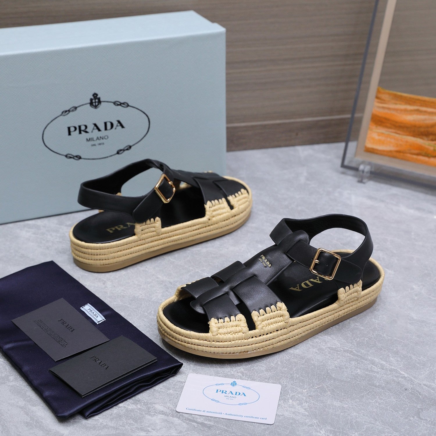 Prada Leather Fisherman Espadrille Sandals #380312