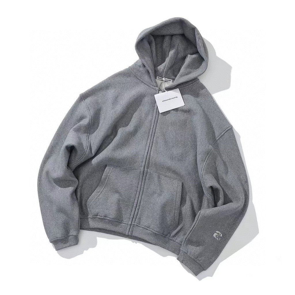 Alexander Wang Gray Zippered Loose Hooded Sweatshirt Ngvp #6687