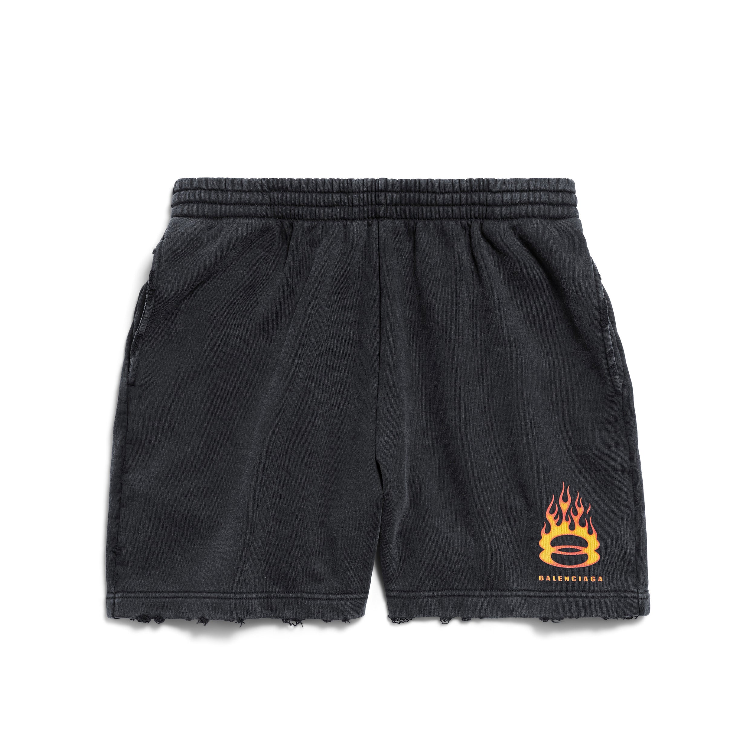 Balenciaga Men's Summer Flame Letter Black Stretch Mid Waist Cotton Shorts Pants #99535