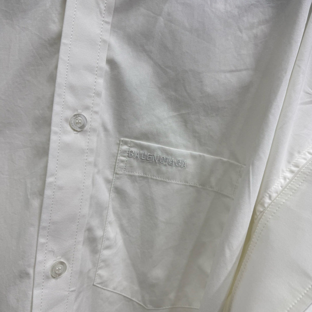 Balenciaga Men's Women's Spring Summer Autumn Lapel Fit White Cotton Poplin Round Hem Folded Sleeve Shirt Ngvp #1399