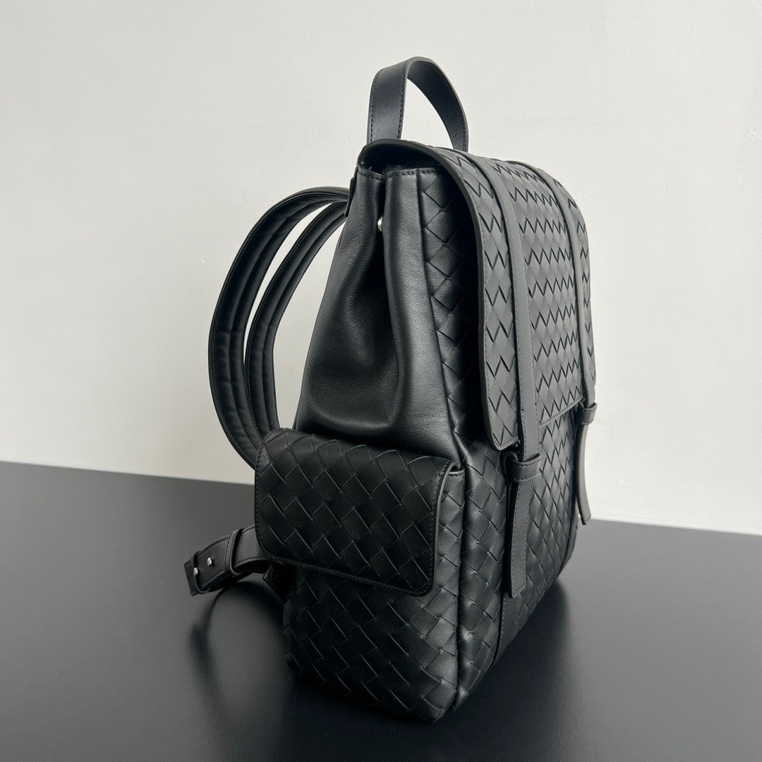 Bottega Veneta Back To School Men's Solid Color Flap Closure Woven Cowhide Leather Shoulder Bag Backpack Rucksack Bags #75798