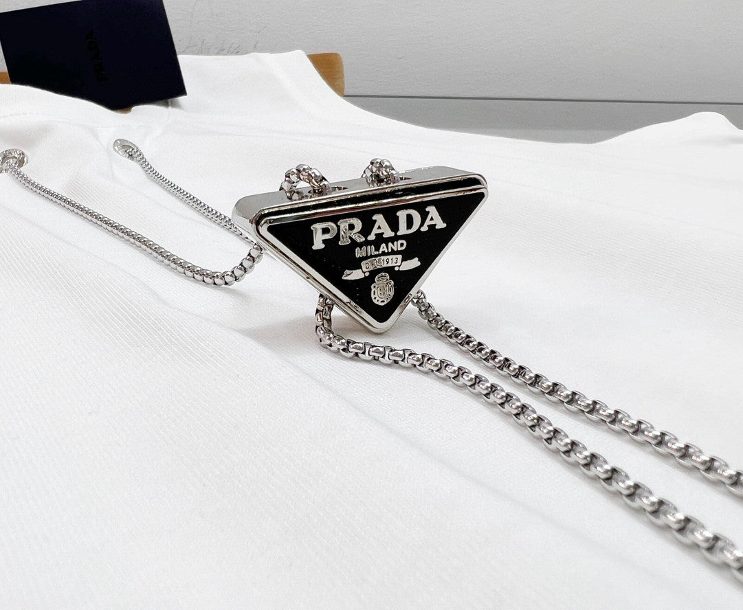 Prada Men's and Women's Summer Alphabet Iron Tag Hanger Chain Solid Colour Cotton Sleeveless Tank Top Vest #97868