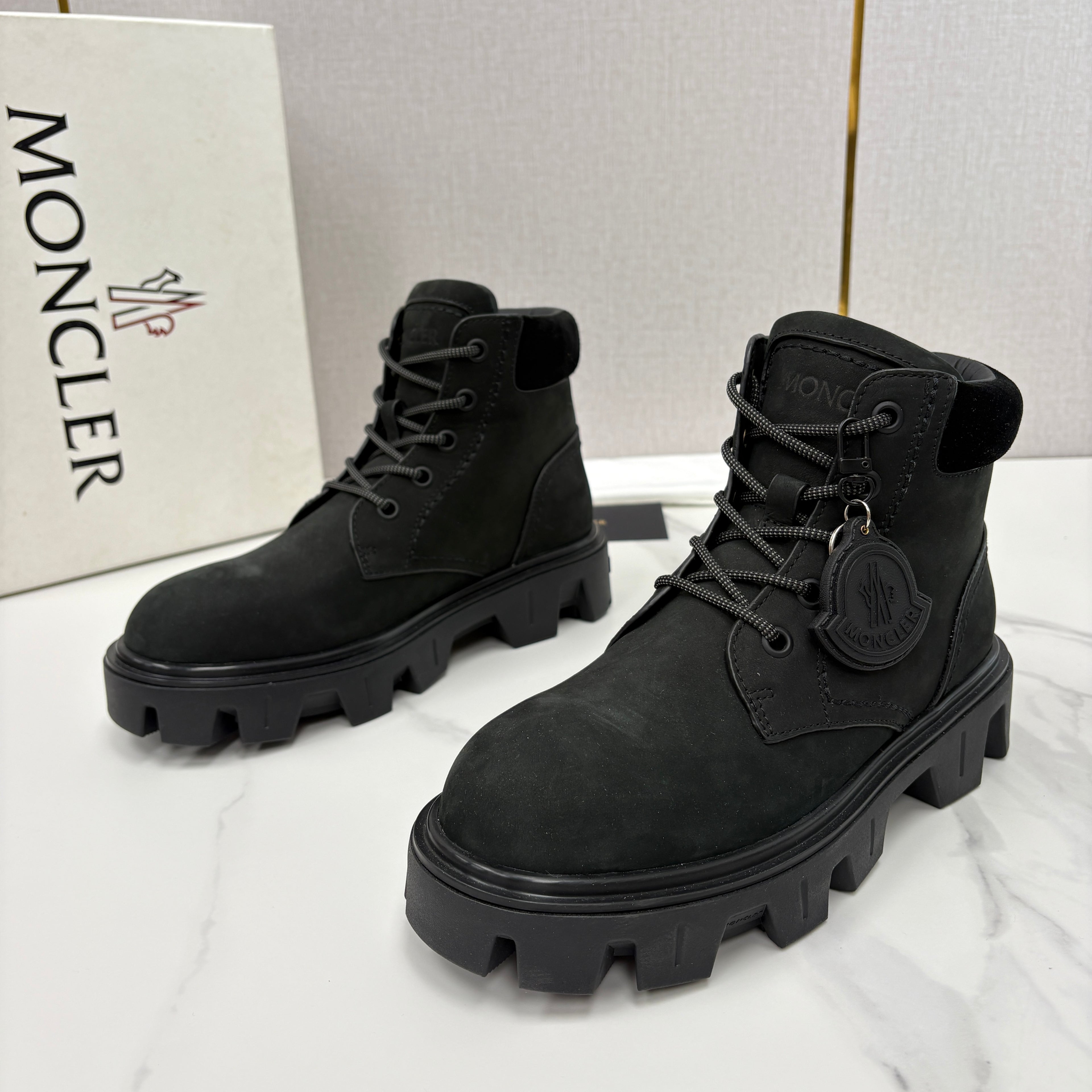 Moncler Black Peak City Nubuck Suede Lace-Up Boots #336113