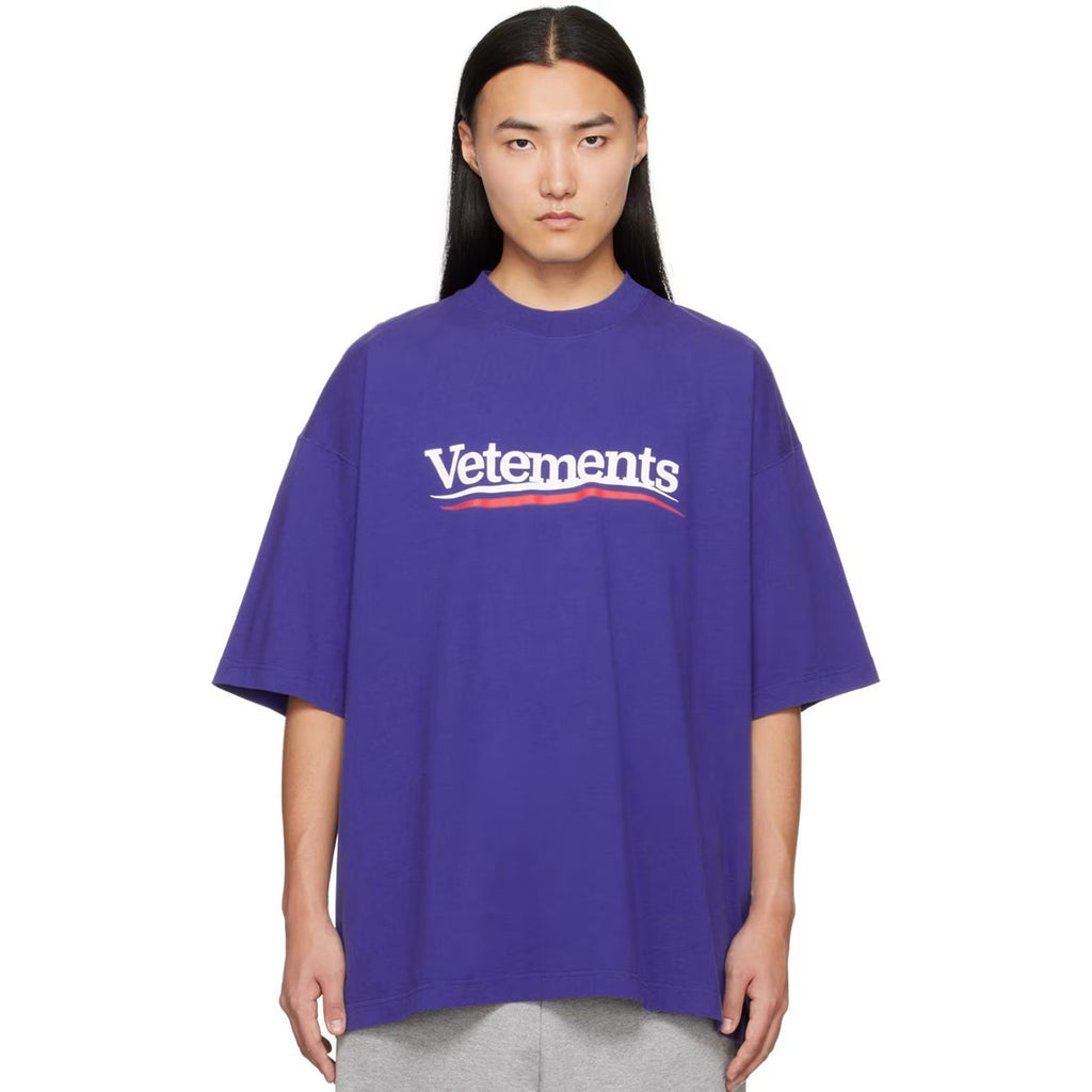 Vetements Men's and Women's Summer Letter Logo Printed Solid Colour Drop Shoulder Short Sleeve T-Shirt #99271