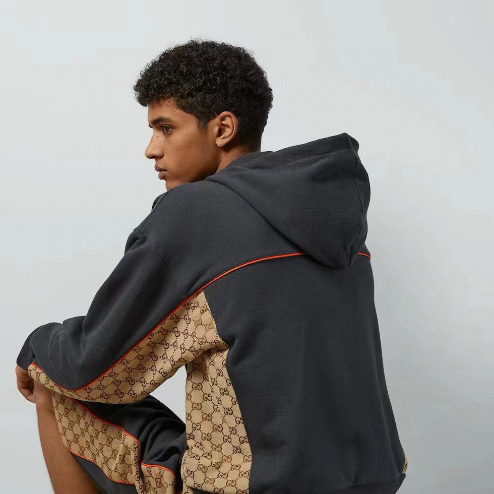 Gucci Men's Spring and Autumn Patchwork Logo Jacquard Zipper Hooded Long Sleeve Jacket Lace-Up Casual Shorts Pants Suit Set #98839