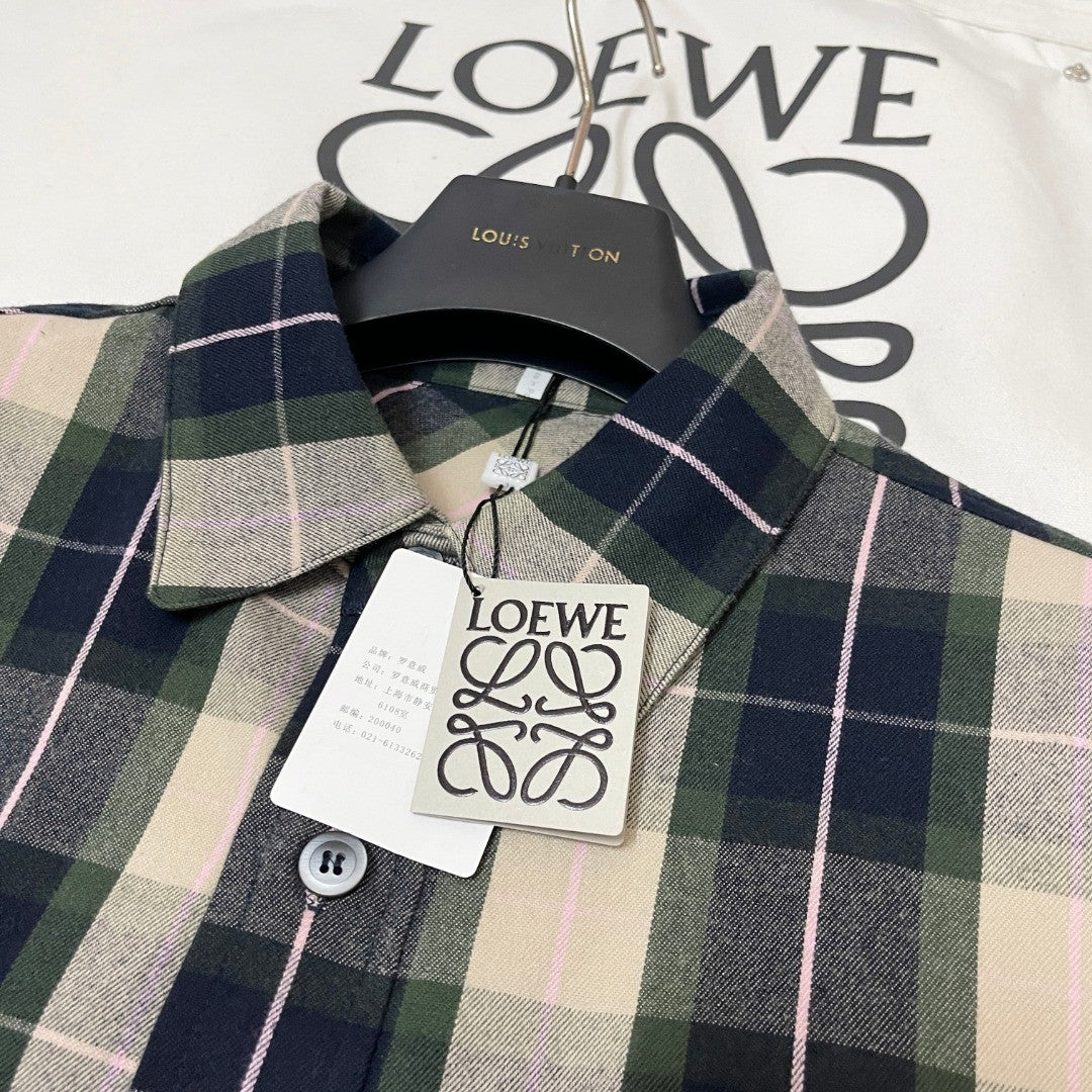 Loewe Men's And Women's Spring/Fall Fashion Casual Checkered Collared Single Breasted Long Sleeve Shirt #78827