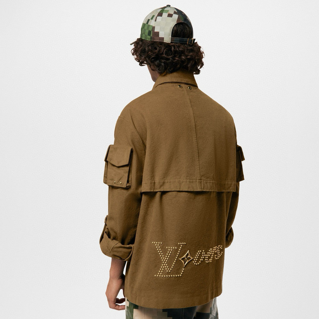 Louis Vuitton Men's Fall And Winter Brown Monogrammed Studded Cotton Single Breasted Long Sleeved Jacket #98924