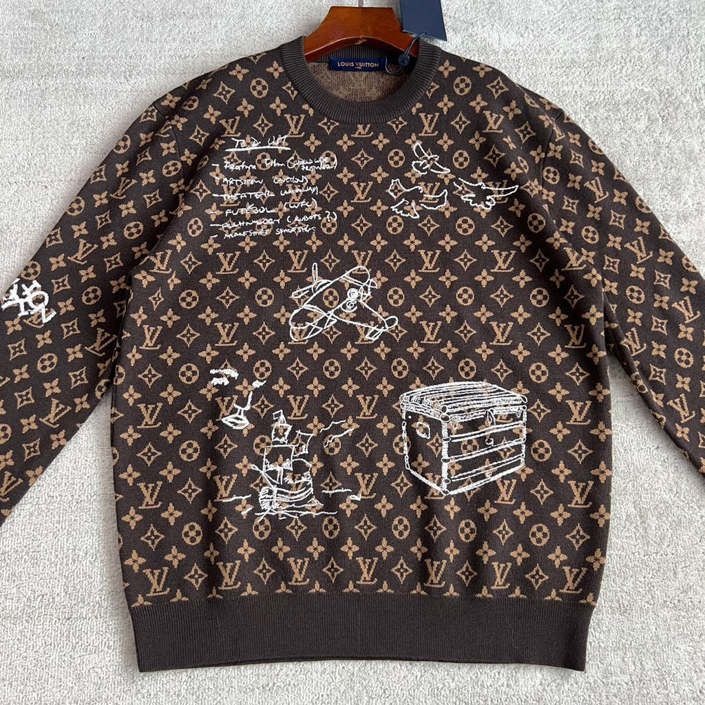Louis Vuitton Embroidered Pattern Crew Neck Sweater Pullover #96167