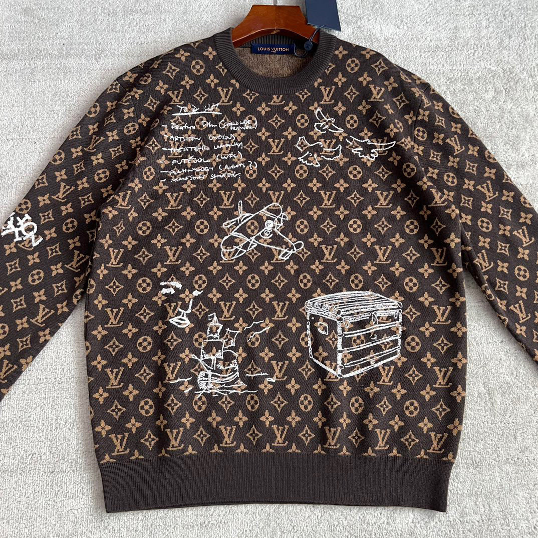 Louis Vuitton Embroidered Pattern Crew Neck Sweater Pullover #96167