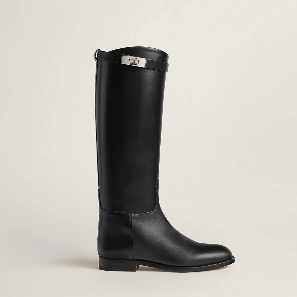Hermes Jumping Women's Fall/Winter Fashion Classic Solid Color Round Toe Leather Kelly Buckle Classic Riding Boots Shoes #79333