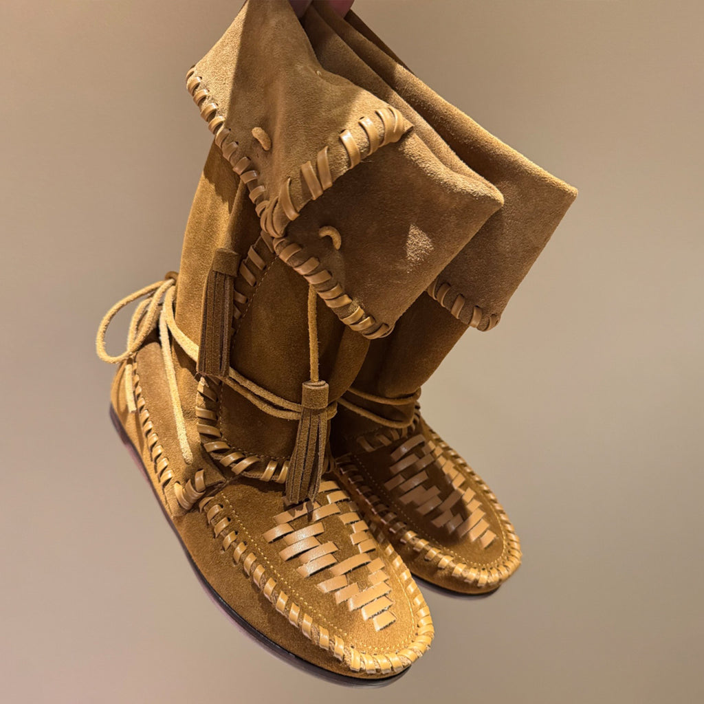 Isabel Marant Winki Boots In Braided And Suede Leather Women's Autumn and Winter Solid Colour Fashion Fringe Cow Suede Fashion Woven Vintage Boots Heel Height 2cm Shoes Ngvp #1634