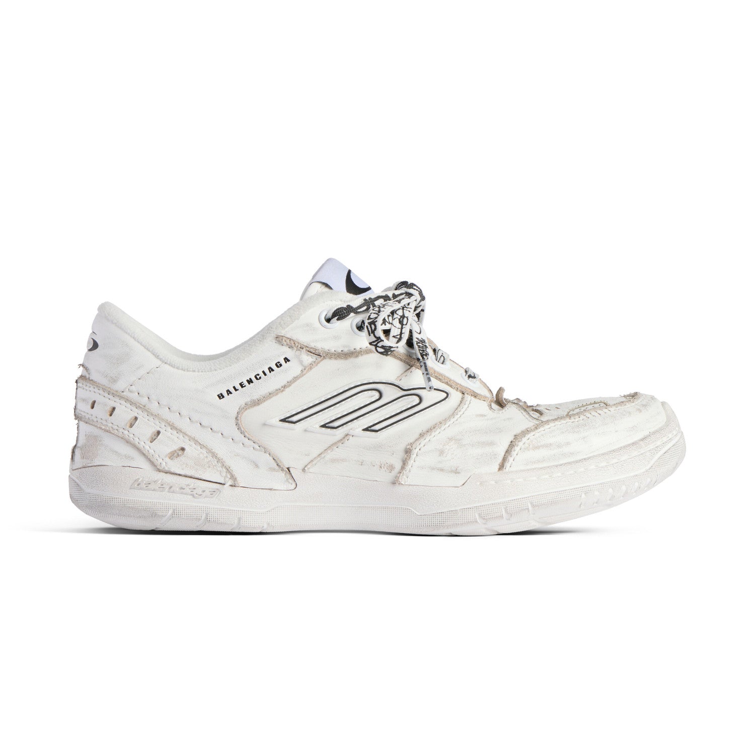 Balenciaga Hamptons Worn-Out Men's and Women's Solid Color Cowhide Leather and Polyester Low-Top Lace-Up Sneakers Shoes #77981