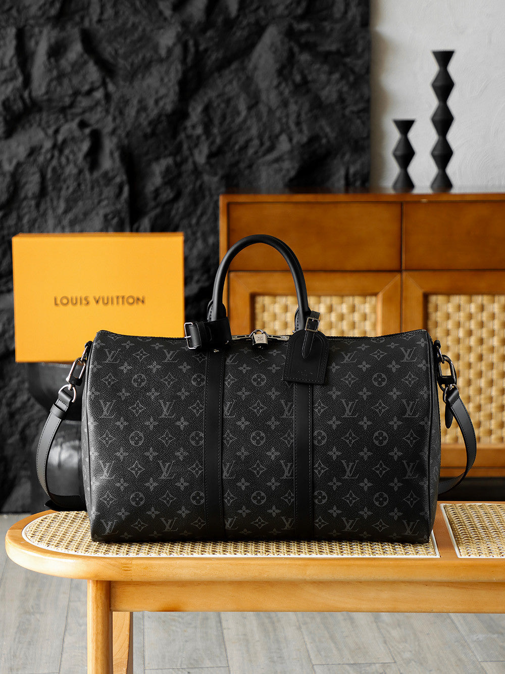 LOUIS VUITTON Keepall Bandoulière 45 Monogram Eclipse Travel M40569 #335964