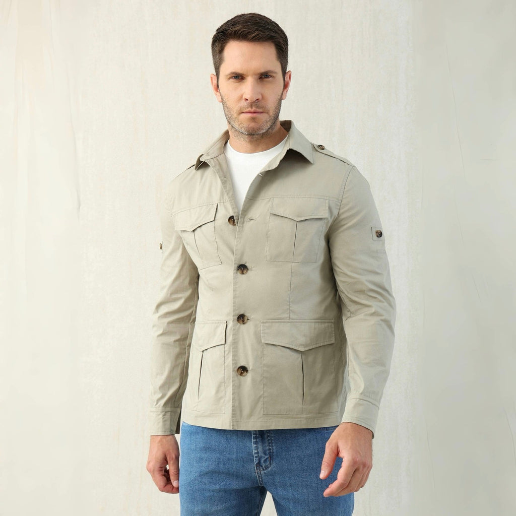 Brunello Cucinelli Men's Spring & Fall Lightweight Water-Resistant Techno Cotton Unlined Safari Jacket Solid Color Lapel Single Breasted Shirt Style Jacket Ngvp #1946