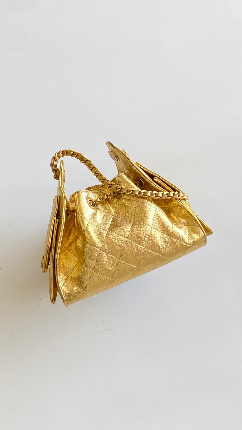 Chanel 25 Mini handbag Metallic Grained Calfskin #333968