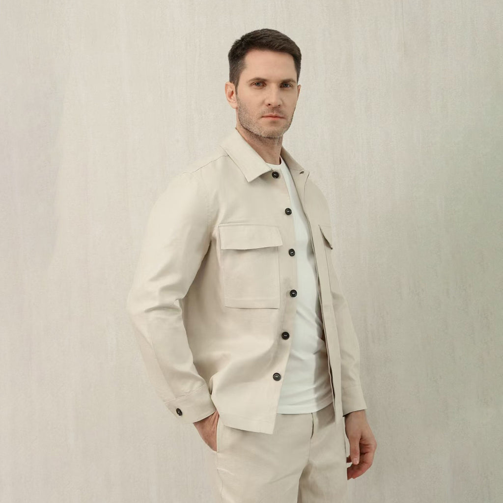 Ermenegildo Zegna Oasi Lino Shirt Jacket Men's Spring And Summer Lapel Single-breasted Pocket Temperament Shirt Simple Commuter Jacket Ngvp #1185