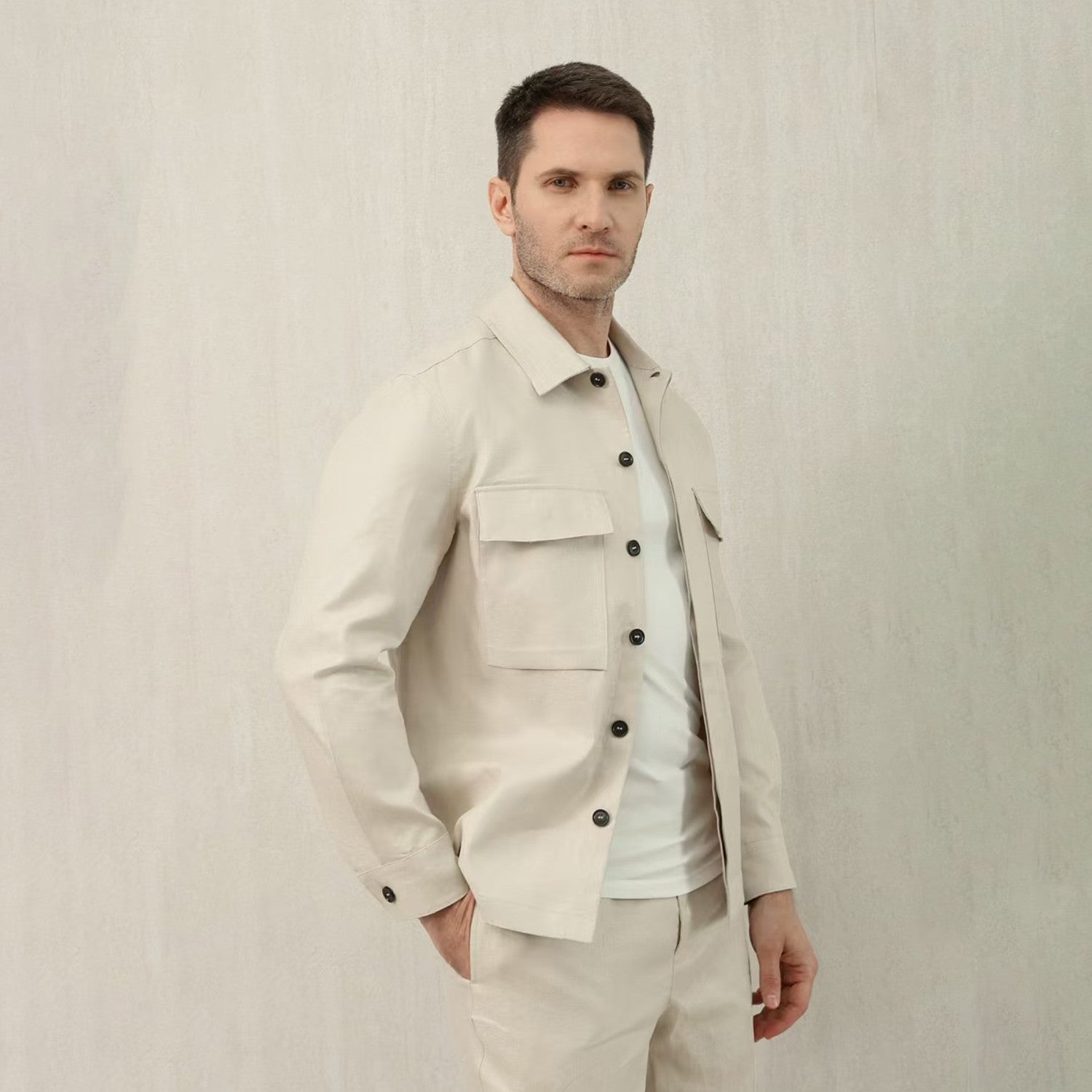 Ermenegildo Zegna Oasi Lino Shirt Jacket Men's Spring And Summer Lapel Single-breasted Pocket Temperament Shirt Simple Commuter Jacket Ngvp #1185