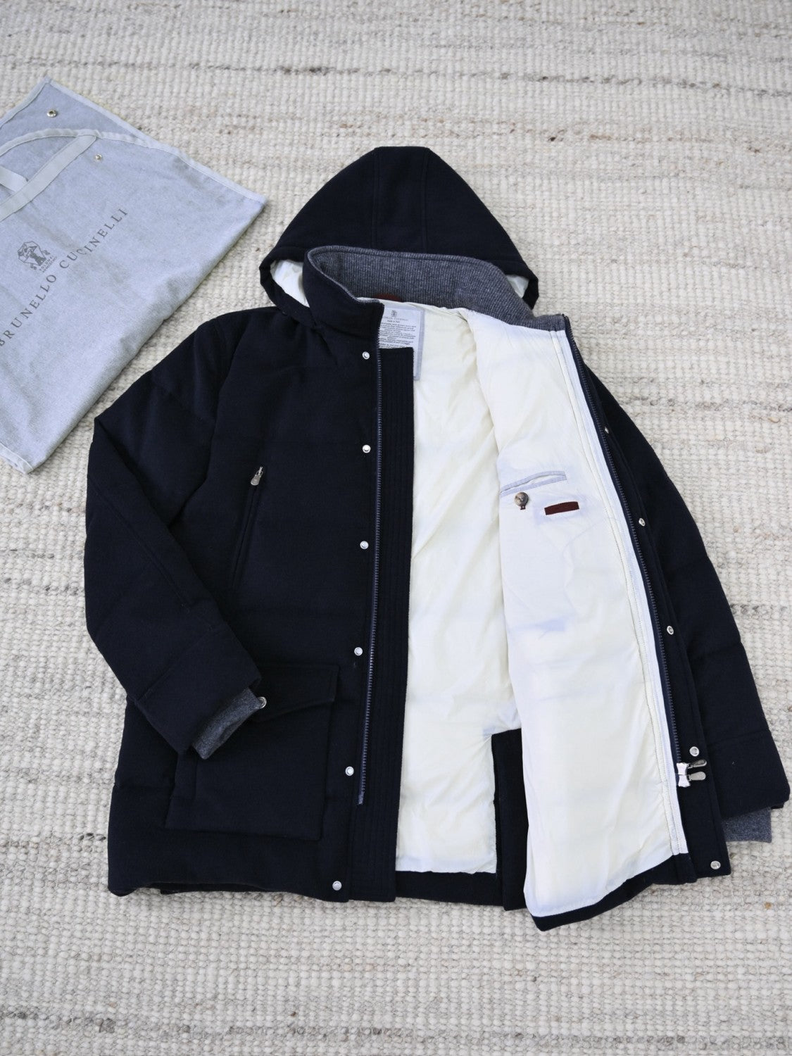 Brunello Cucinelli Wool Down Jacket For Man In Indigo #333203