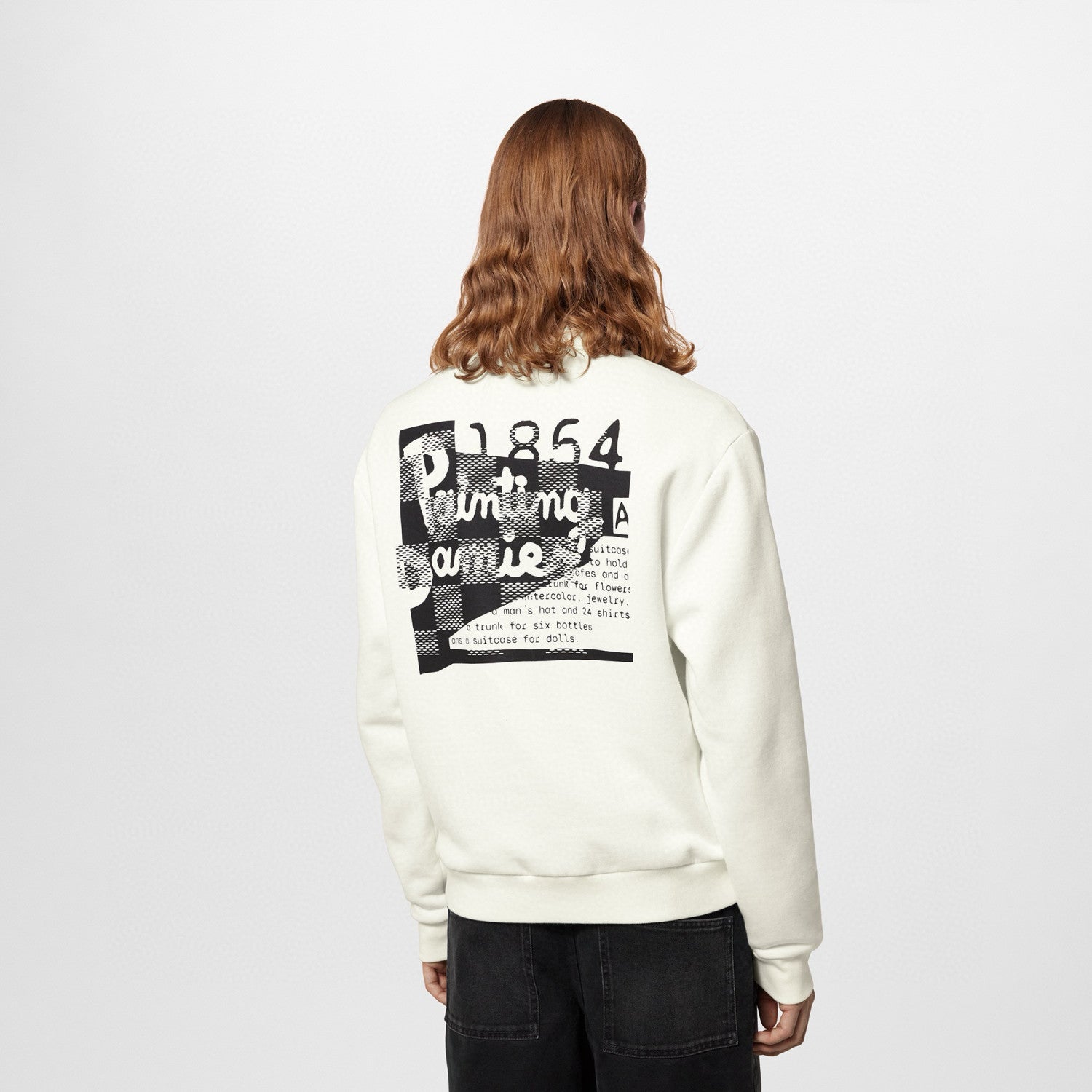 Louis Vuitton Men Women Spring Autumn Letter Printed Round Neck Long Sleeve White Sweatshirt Pullover #97889