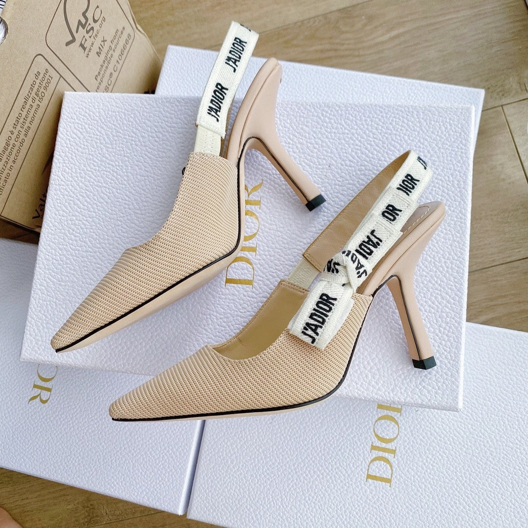 Dior Toujours Women's Summer Solid Color Pointed Toe Closed Toe Fine Heel Breathable Leather High Heel Shoes #77265