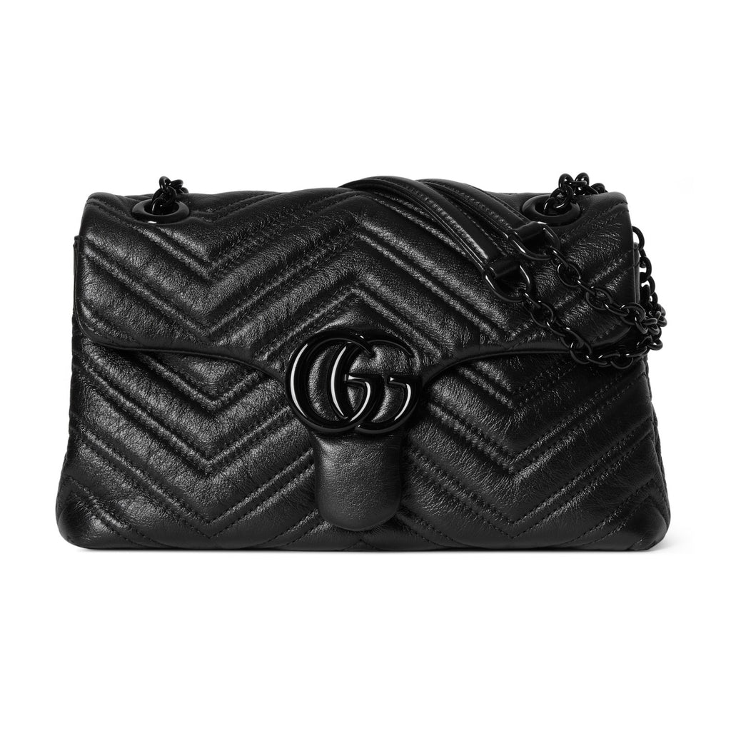 Gucci Gg Marmont Collection Handbag Soft Black Calfskin With Quilted V-shaped Napa Leather Double G Design Bag Bags #196672