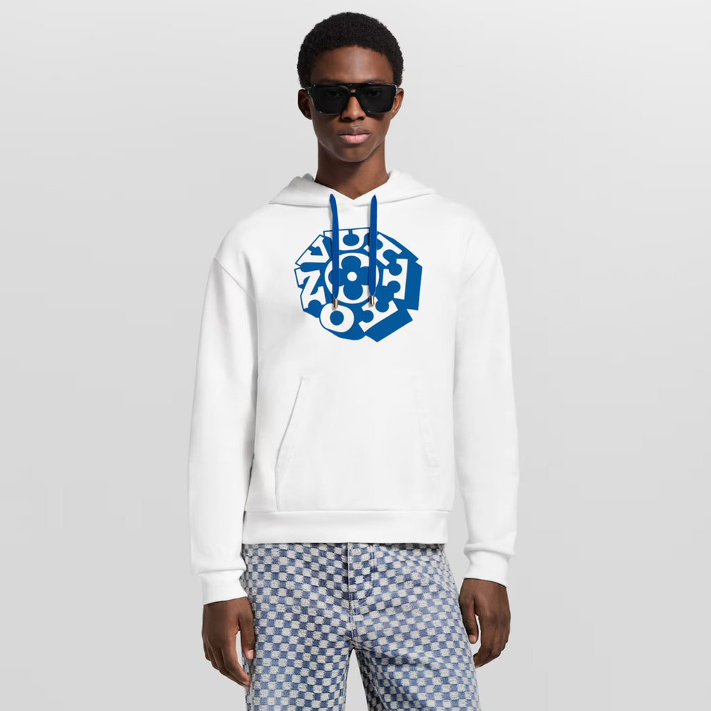 Louis Vuitton Vuitton Flower Pattern Print White Sweatshirt Fashion Trend Hooded Drawstring Men's Spring And Autumn Pullover Hoodie #81419
