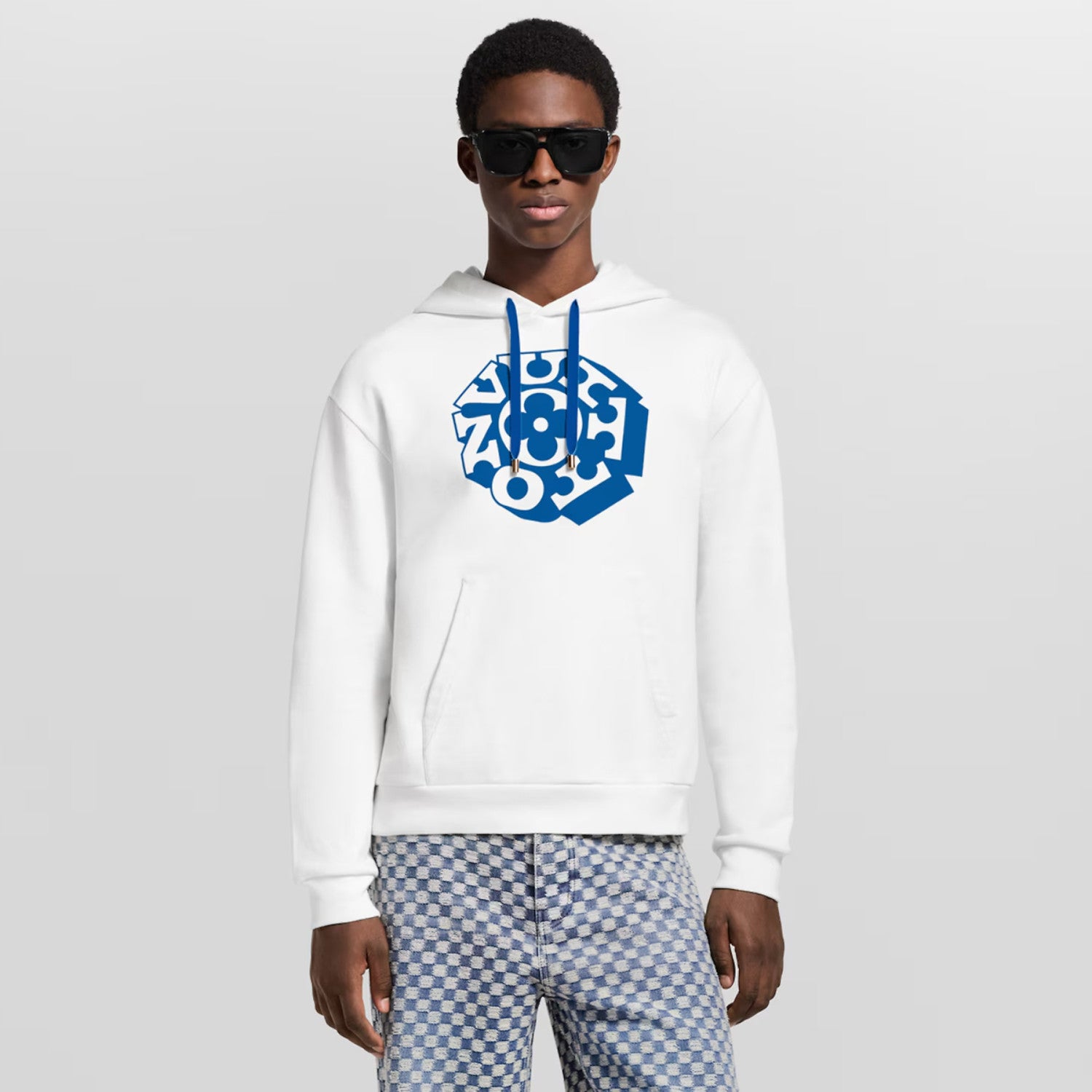 Louis Vuitton Vuitton Flower Pattern Print White Sweatshirt Fashion Trend Hooded Drawstring Men's Spring And Autumn Pullover Hoodie #81419