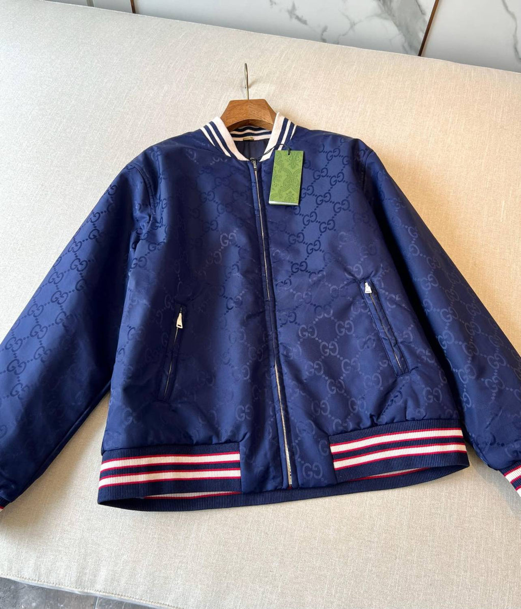 Gucci Men's Spring and Autumn Navy Reversible Round Neck Zipper Sport Long Sleeve Jacket #73214