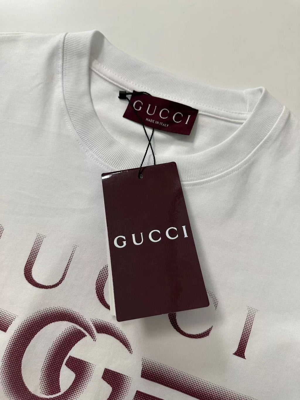 Gucci Men's Summer Letter Logo Print White Round Neck Short Sleeve T-Shirt #72297