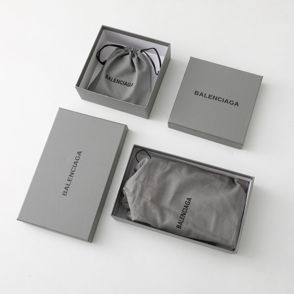 Balenciaga Spring New Product: Passport Aircraft Phone Lanyard Bag Silver And Black Glossy Leather Passport Bag Airline Ticket Wallet Bags #195348