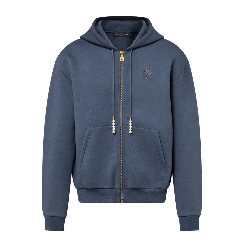 Louis Vuitton Men's Spring and Autumn Blue Embroidery Letter Logo Pearl Pendant Hooded Zipper Jacket Lace-Up Trousers Pants Set Suit #99763