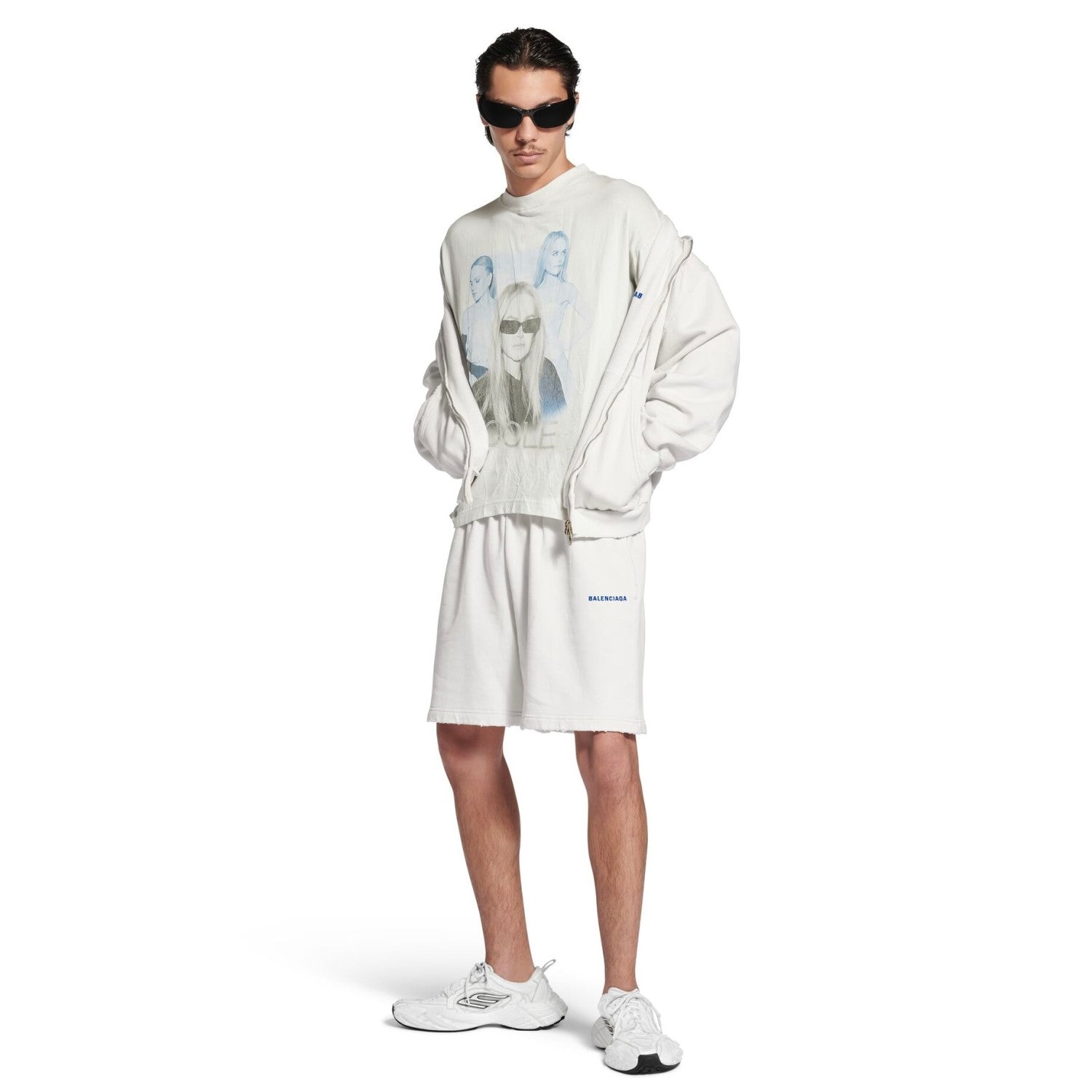 Balenciaga 25FW New Letters Embroidered Logo Hooded Zipper Jacket Cotton Terry Fabric Loose Short Design Simple Embroidery Logo Finished Washing Old destruction Process #332365