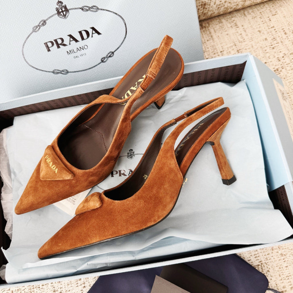 PRADA Suede Leather Slingback Pumps#388476