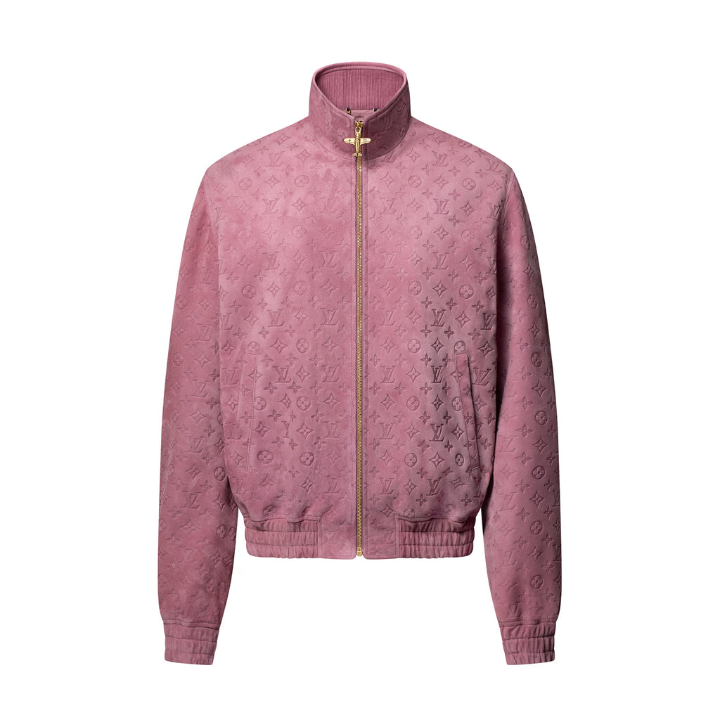 Louis Vuitton Men's Autumn/Winter Solid Color MONOGRAM Embossed Suede Leather Zipper Long Sleeve Sport Jacket #76177