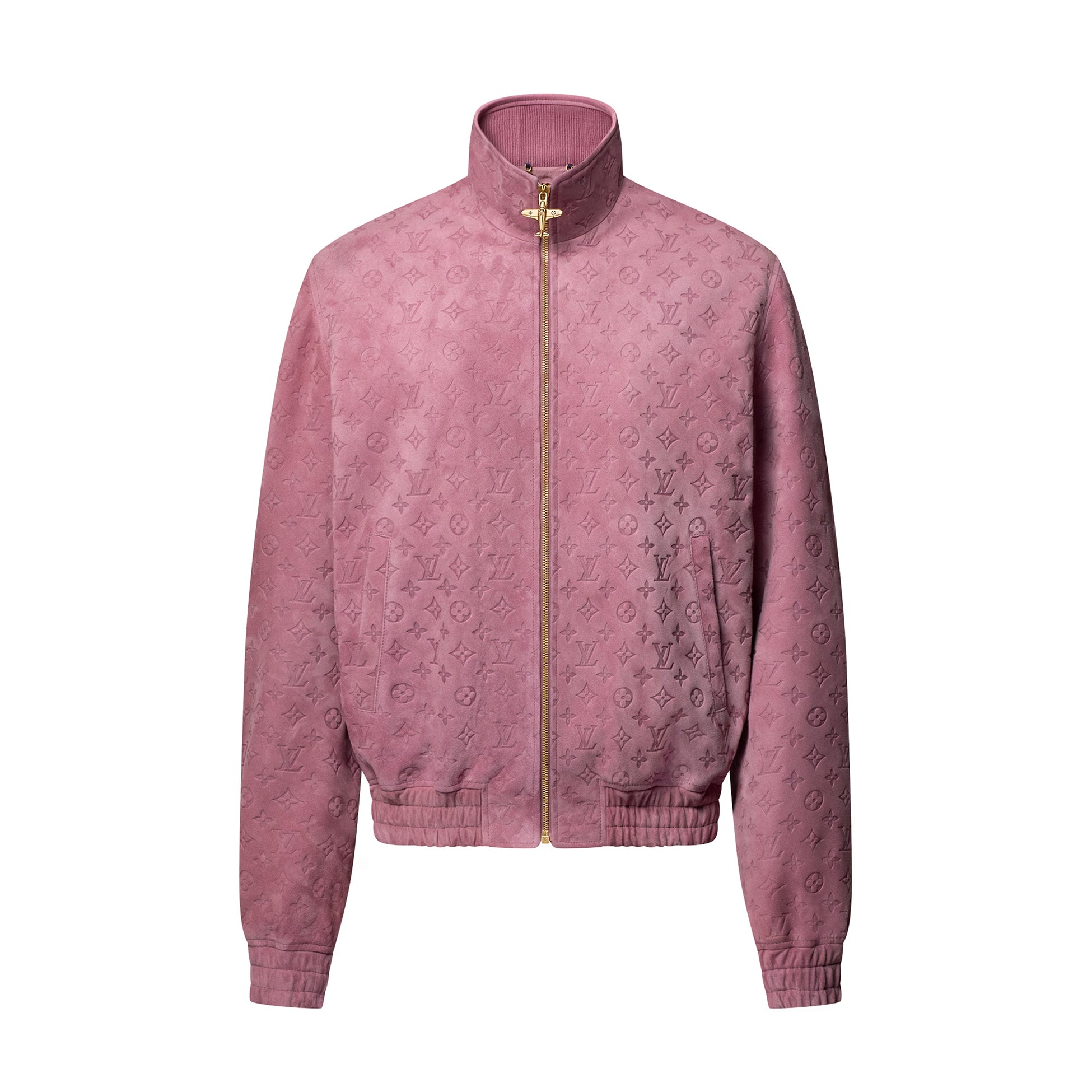 Louis Vuitton Men's Autumn/Winter Solid Color MONOGRAM Embossed Suede Leather Zipper Long Sleeve Sport Jacket #76177