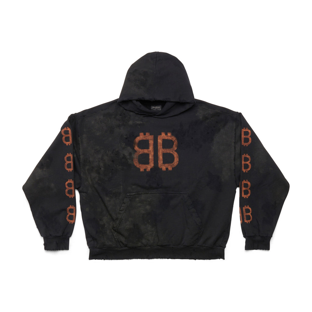 Balenciaga Men's Fall Monogrammed Aged Crypto Hoodie Medium Fit Black Faded Sweatshirt Pullover #97131