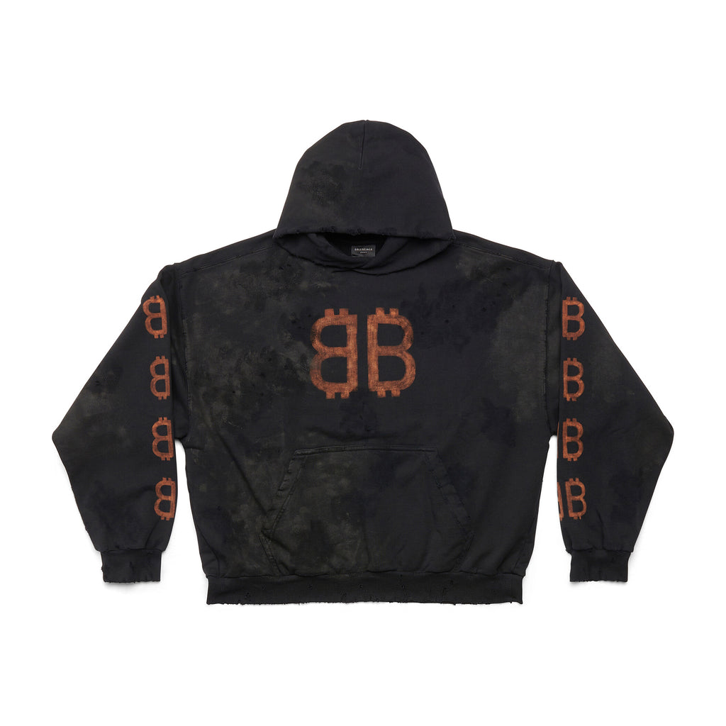 Balenciaga Men's Fall Monogrammed Aged Crypto Hoodie Medium Fit Black Faded Sweatshirt Pullover #97131