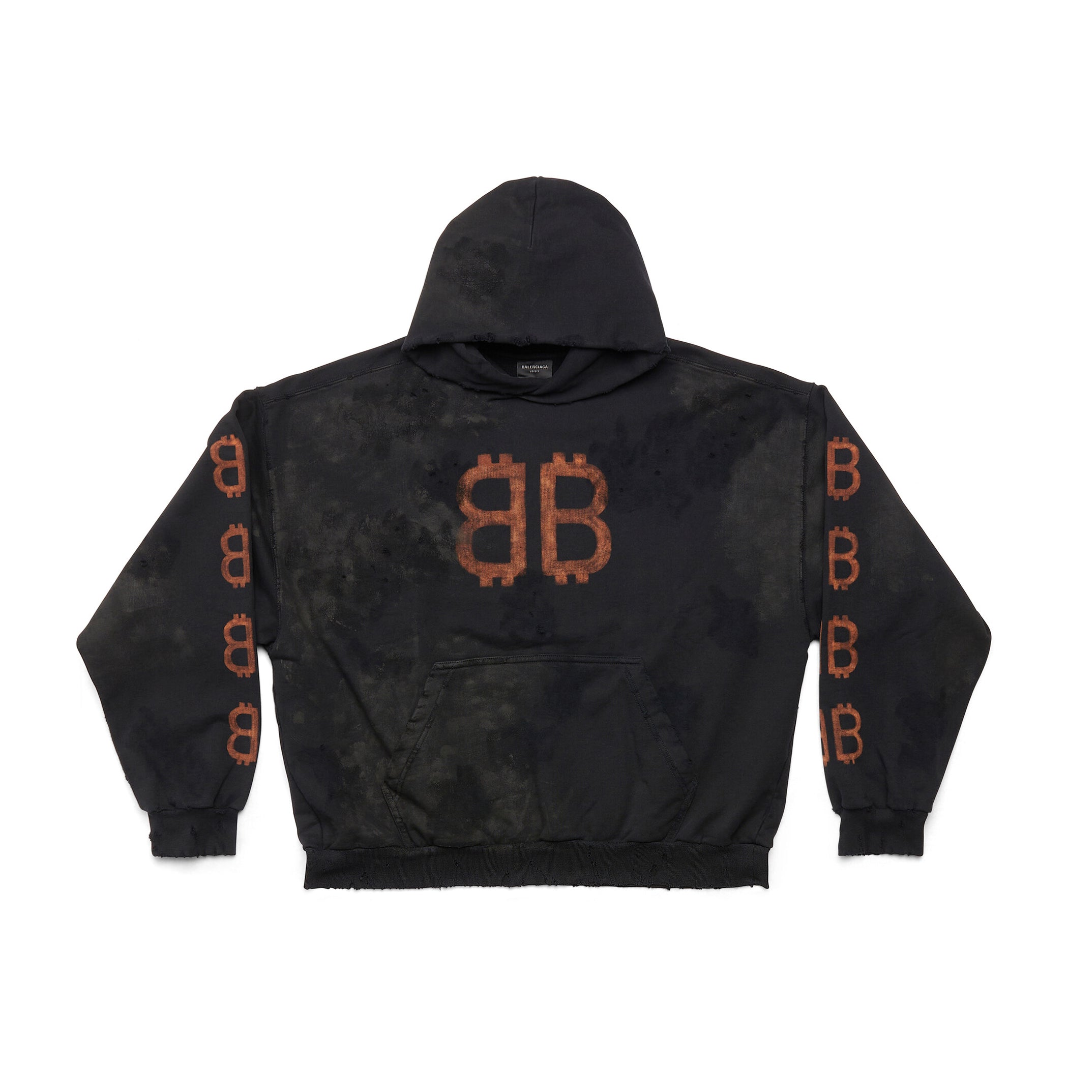 Balenciaga Men's Fall Monogrammed Aged Crypto Hoodie Medium Fit Black Faded Sweatshirt Pullover #97131