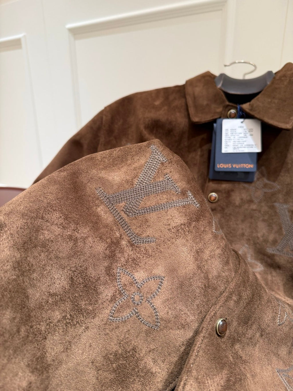 LOUIS VUITTON Monogram Embroidered Suede Overshirt #376523