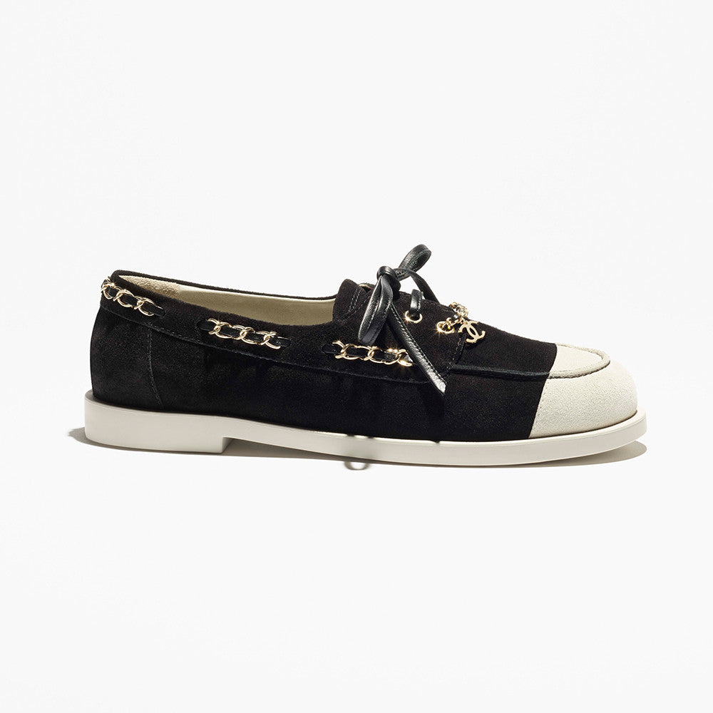 Chanel Moccasins Suede Calfskin Black Light Gray #336618
