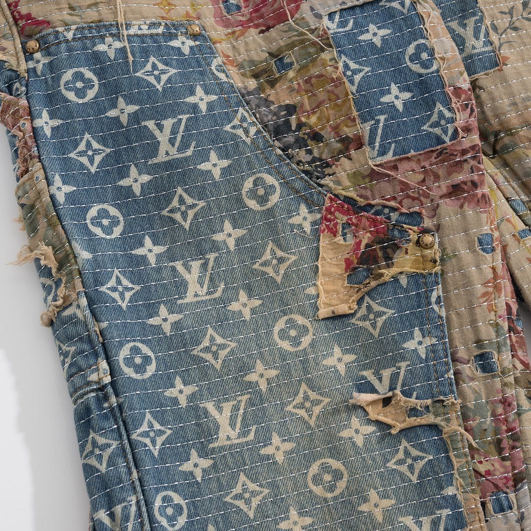 Louis Vuitton Destroyed Carpenter Bell Bottom Denim Pants #5858