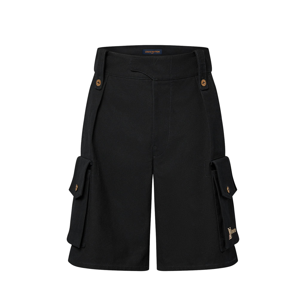 Louis Vuitton Men's Summer Black Logo Letter Loose 5 Points Short Pants #98875